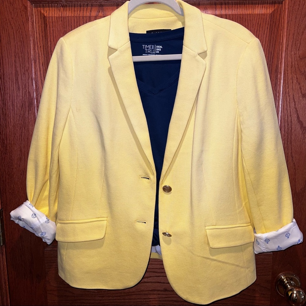Bright yellow Talbots cotton pique spring blazer